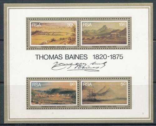 RSA  1975 -  CENTENARY OF THOMAS BAINES   MINI-SHEET - FINE MINT