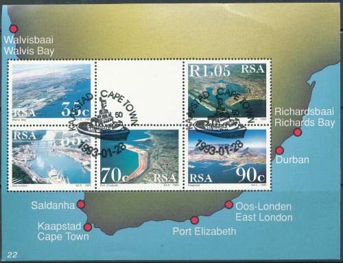 RSA  1993 - SA HARBOURS  MINI-SHEET FINE CTO