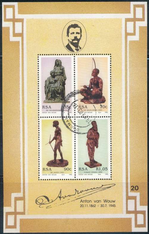 RSA  1992 -  ANNIV OF ANTON VAN WOUW  MINI-SHEET POSTALLY USED