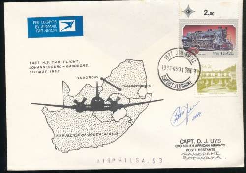SAA -  LAST FLIGHT JOBURG - GABORONE  COVER -SIGNED