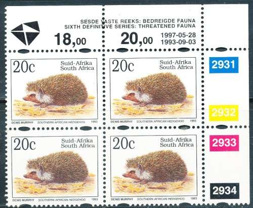 RSA   -  6th DEFINITIVE  20c  CONTROL BLOCK  FINE  MINT -  1997/05/28