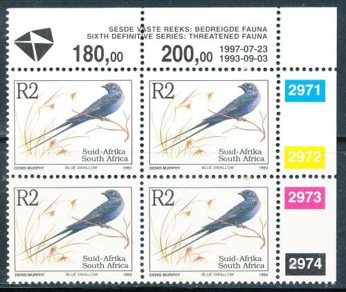 RSA   -  6th DEFINITIVE  R2  CONTROL BLOCK  FINE  MINT -  1997/07/23
