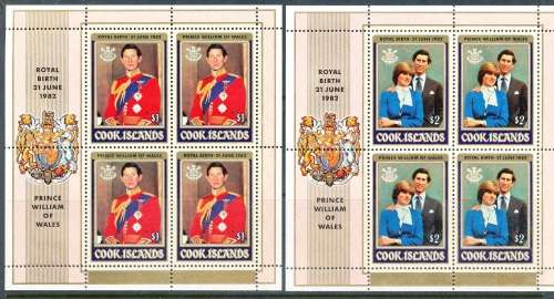 COOK ISLANDS 1982 -  Prince William of Wales - Issues of 1981 Overprinted MINI - SHEETS -  FINE MINT
