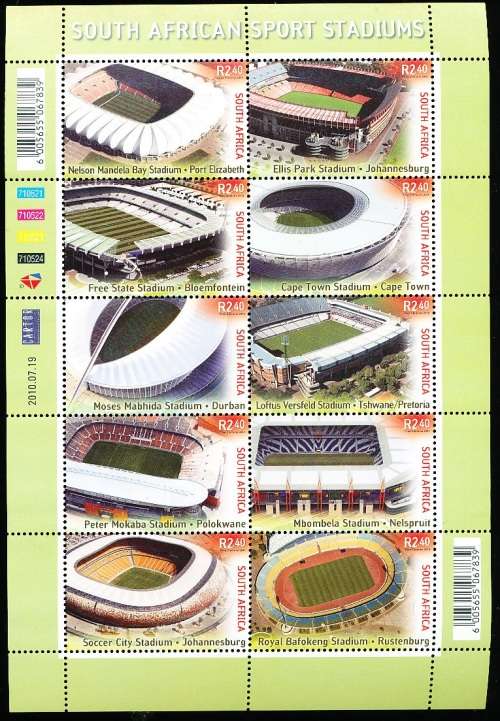 RSA  -  2010 -  Sport Stadiums  FULL SHEET   - FINE  MINT