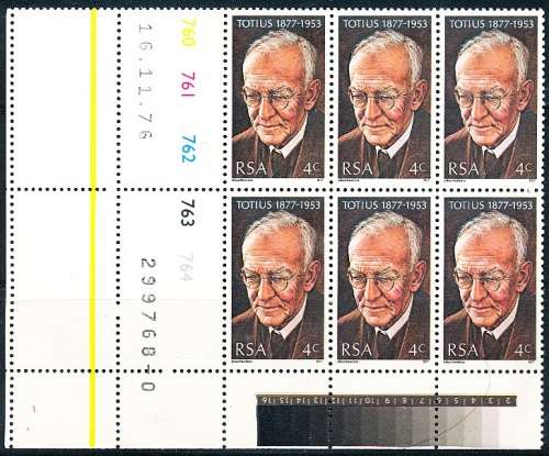 RSA  -  1977 -   J. D. du Toit, Theologian and Poet   CONTROL BLOCK  -  FINE MINT