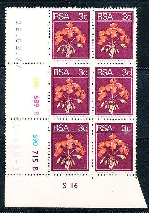 RSA -  1974  - 2nd BDEFINITIVE  3c  CONTROL  B  BLOCK  -  02/02/77   (prnt  1 )   - FINE MINT