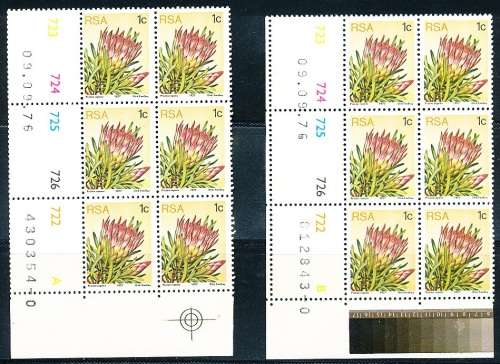 RSA -  1977  - 3rd DEFINITIVE  1c  CONTROL  A and B  BLOCKS   (prnt  0)   -  09/09/76  - FINE MINT
