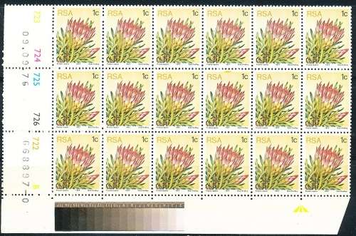 RSA -  1977  - 3rd DEFINITIVE  1c  CONTROL  EXTENDED   B  BLOCK   (prnt  0) -  09/09/76  - FINE MINT