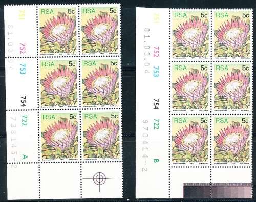 RSA -  1977  - 3rd DEFINITIVE  5c  CONTROL  A and B  BLOCKS   (prnt  2 )   - 04/03/81  - FINE MINT