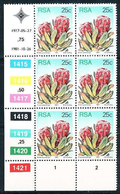 RSA -  1977  - 3rd DEFINITIVE  25c  CONTROL BLOCK      - 26/10/81 - FINE MINT