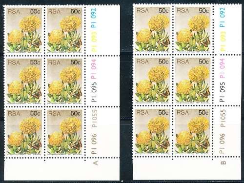 RSA -  1977  - 3rd DEFINITIVE  50c  CONTROL A and  B   BLOCKS    - FINE MINT