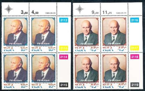 RSA  -  1989 -   President F. W. de Klerk  -  CONTROL BLOCKS -   FINE MINT