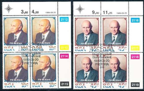 RSA  -  1989 -   President F. W. de Klerk  -  CONTROL BLOCKS -   FINE  CTO  USED