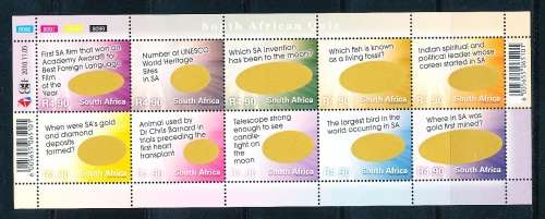 RSA  -  2010 -  South African Quiz -     FULL SHEET   - FINE  MINT