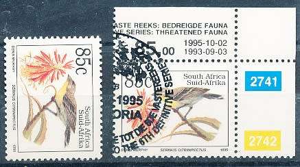 RSA -  1995  -  Endangered Fauna ADDITIONAL VALUE   SET  - FINE  MINT and  CTO  USED