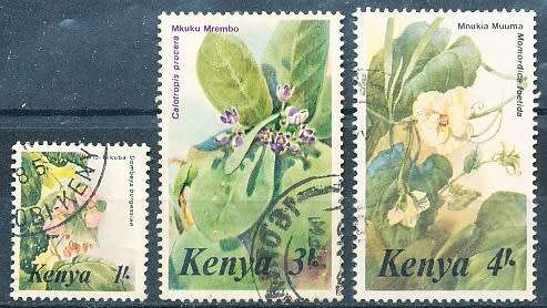 KENYA  1983 -    Flowers -    1 , 3 and 4 SHILLING    -  FINE  USED