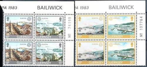 GUERNSEY   - 1983   EUROPA Stamps - Inventions  SET  -   FINE  MINT CORNER  BLOCKS