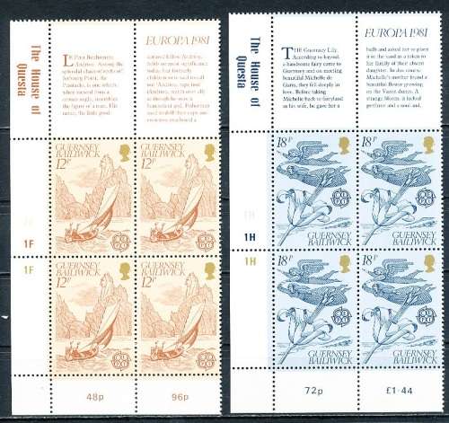 GUERNSEY   - 1981   EUROPA Stamps - Folklore   SET  -  FINE  MINT  CONTROL BLOCKS