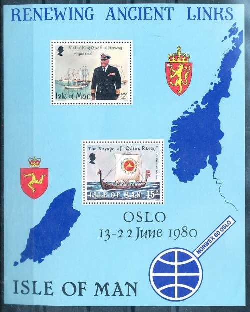 ISLE of MAN  - 1980   Visit of King Olav V of Norway  MINI-SHEET   -  FINE    MINT