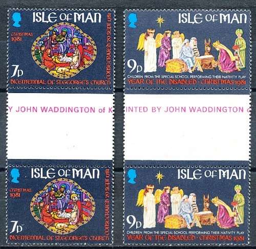 ISLE of MAN  - 1981  Christmas Stamps   - FINE MINT  GUTTER PAIRS