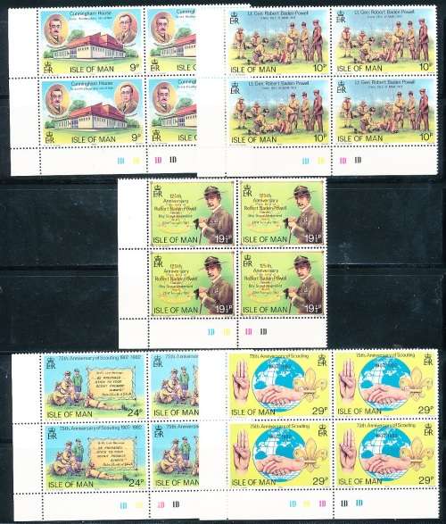 ISLE of MAN  - 1982   Anniversary of the Boy Scout   - FINE MINT BLOCKS OF 4