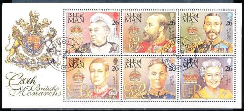 ISLE of MAN  - 1999  British Monarchs of the 20th Century -  MINI-SHEET  - FINE  CTO USED