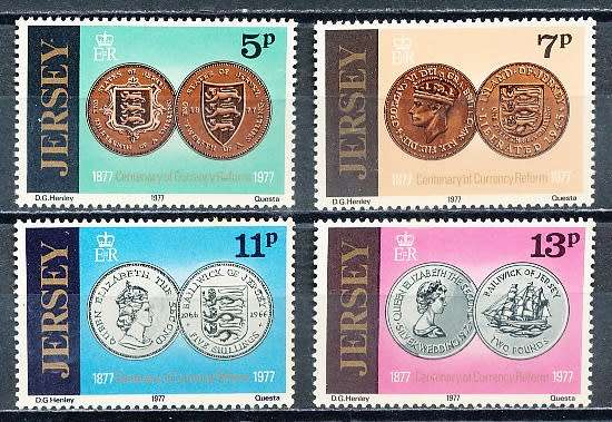 JERSEY   - 1977   Anniversary of the Currency Reform   FULL SET  -  FINE MINT