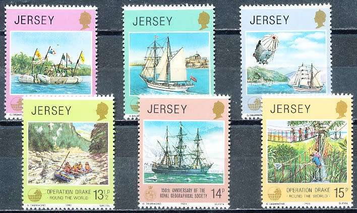JERSEY   - 1980   Operation Drake, Round the World     FULL SET    -  FINE  MINT
