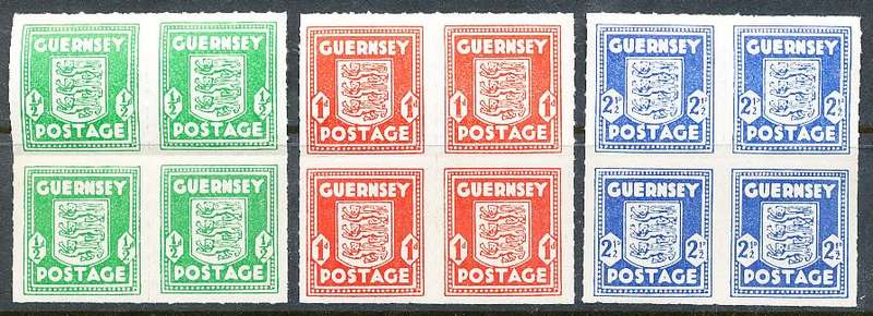 GUERNSEY   - 1941   War Occupation Issue   COMPLETE   SET IN BLOCKS OF 4 -   FINE  MINT