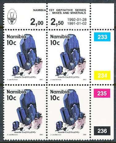 NAMIBIA   1990   -  Minerals  10c  CONTROL PHOSPOR PAPER  -  FINE MINT