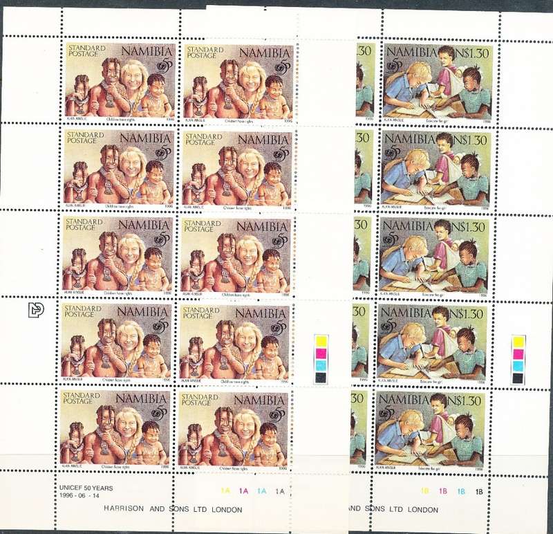 NAMIBIA   1996   -  Anniversary of UNICEF  COMPLETE  SHEETS - FINE MINT