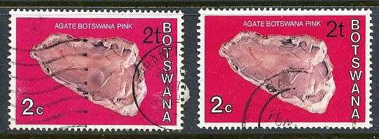 BOTSWANA  1976  -    Minerals  SURCHARCHED  2c type 1 and 2     -  FINE  USED