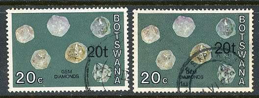 BOTSWANA  1976  -    Minerals  SURCHARCHED  20c type 1 and 2     -  FINE  USED