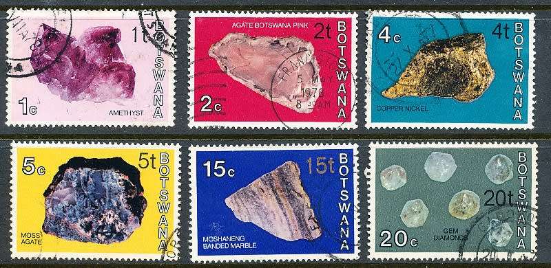 BOTSWANA  1976  -    Minerals  SURCHARCHED  FULL SET   type 2     -  FINE  USED