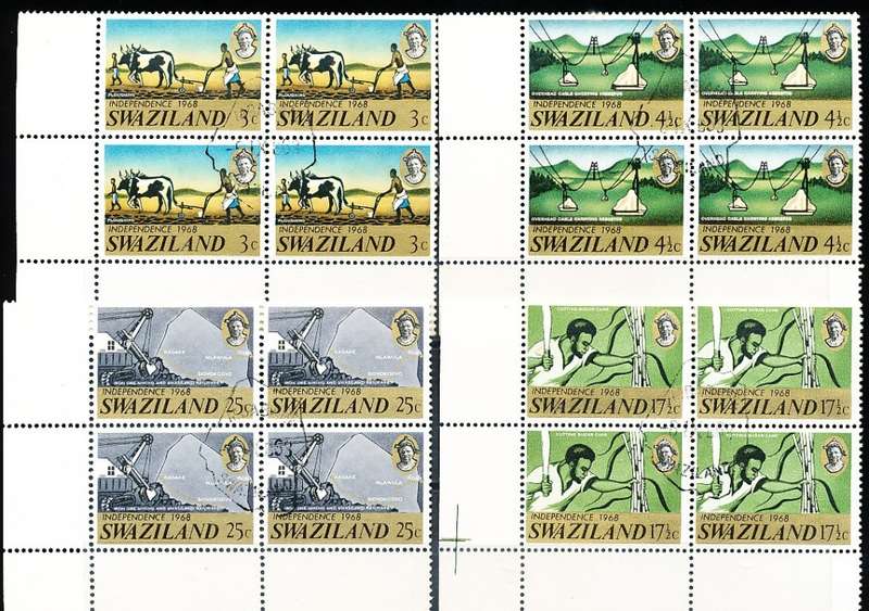 SWAZILAND   1968   -   Independence  COMPLETE SET  -    CTO USED BLOCKS OF 4