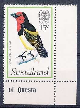SWAZILAND   1976   -    Birds   15c  -  FINE   MINT