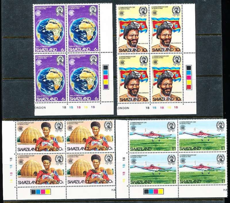 SWAZILAND   1983   - Commonwealth Day  FULL  SET  -  FINE  MINT  CONTROL BLOCKS  B
