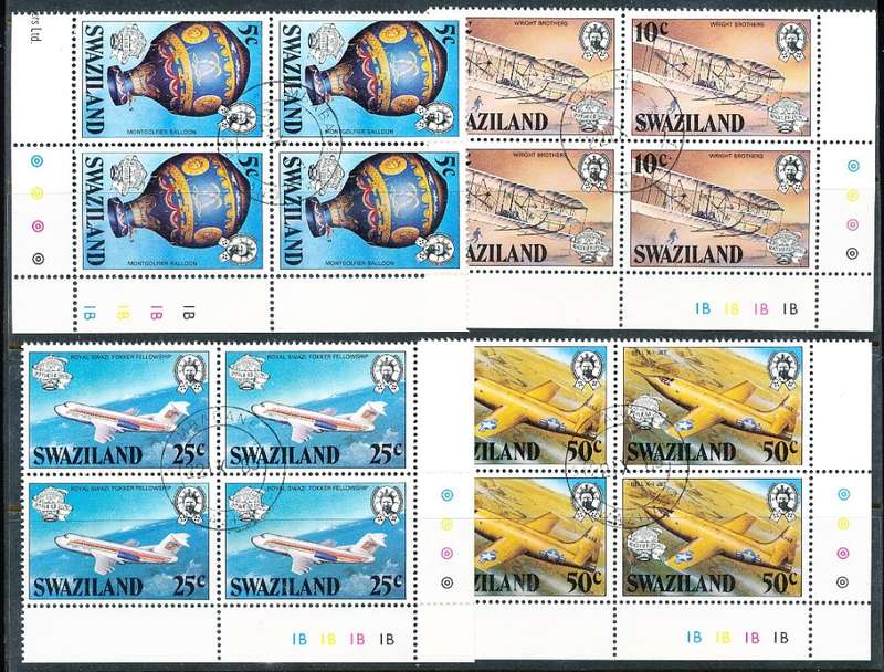 SWAZILAND   1983   - Manned Flight  FULL  SET  -  FINE  CTO  CONTROL BLOCKS  B