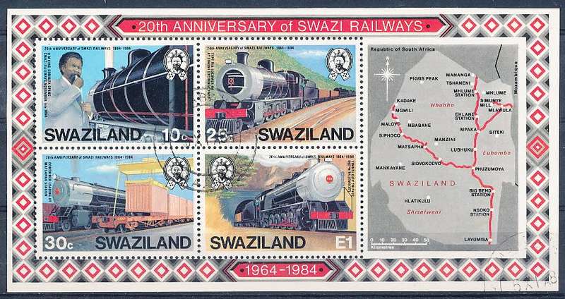 SWAZILAND   1984   - Swaziland Railways   MINI-SHEET  -    FINE  CTO  USED
