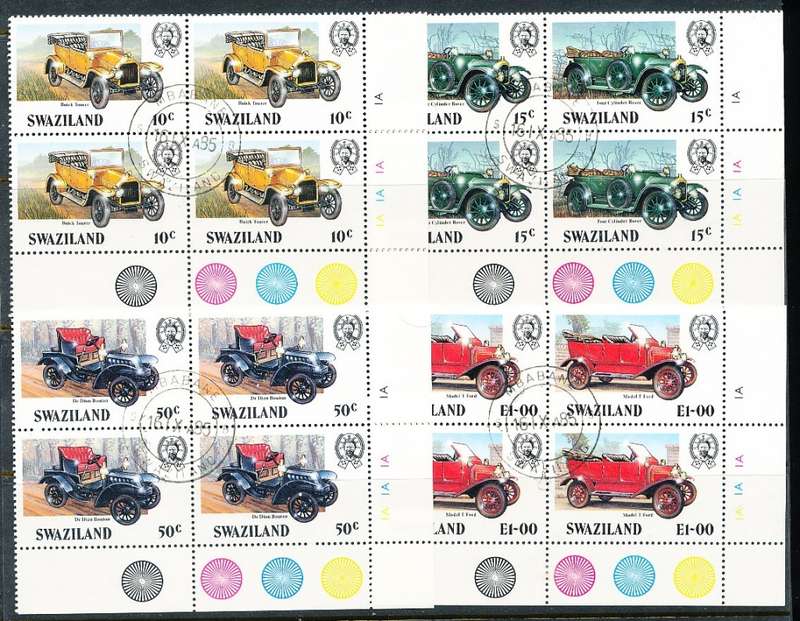 SWAZILAND   1985   - Veteran Cars  FULL  SET  of CONTROL BLOCKS   A  -    FINE  CTO  USED