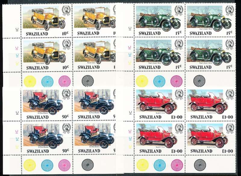 SWAZILAND   1985   - Veteran Cars  FULL  SET  of CONTROL BLOCKS   C  -    FINE  MINT