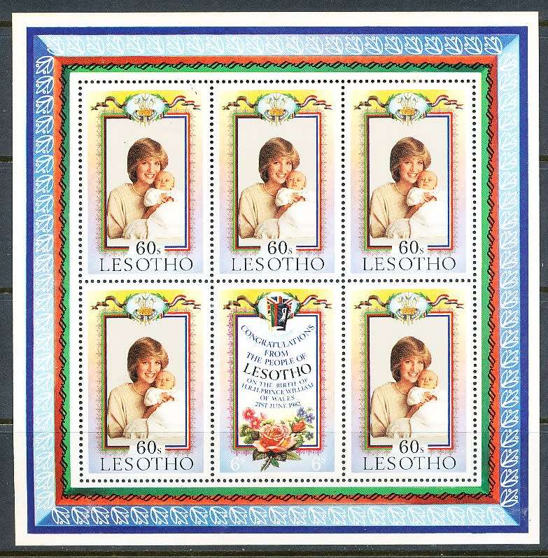 LESOTHO  1982 -   Prince William  MINI-SHEET  -   FINE  MINT