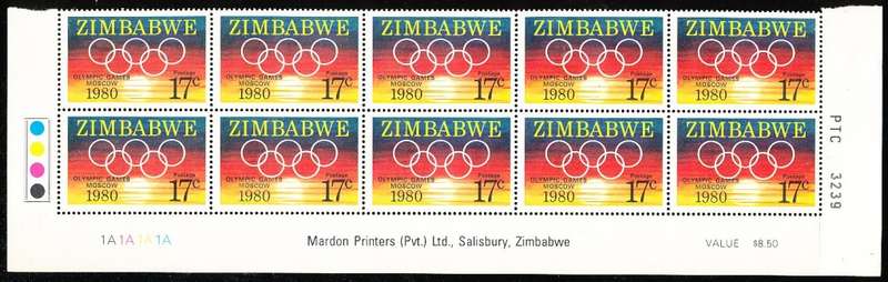 ZIMBABWE  1980  -   Olympic Games - Moscow  EXTENDED  CONTROL  ` A`  BLOCK  -  FINE  MINT