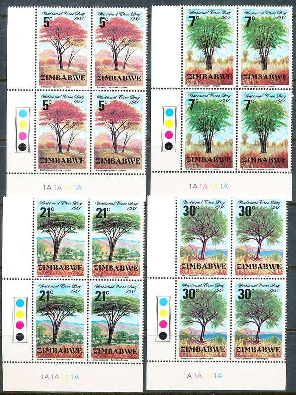 ZIMBABWE 1981  -  National Tree Day  SET  of  CONTROLS  ` A`  BLOCKS  -  FINE  MINT