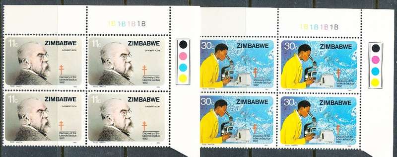 ZIMBABWE 1982  -     Discovery of Tubercle Bacillus  CONTROLS  ` B`  BLOCKS  -  FINE  MINT