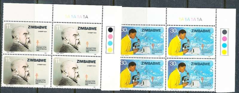 ZIMBABWE 1982  -     Discovery of Tubercle Bacillus  CONTROLS  ` A`  BLOCKS  -  FINE  MINT