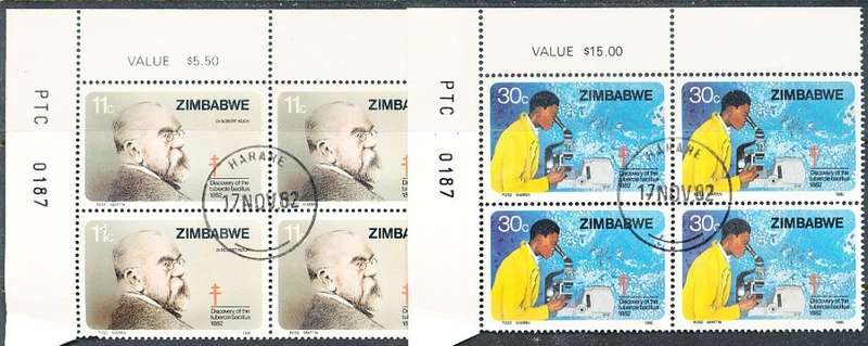 ZIMBABWE 1982  -     Discovery of Tubercle Bacillus  CORNER  BLOCKS  -  FINE  CTO USED