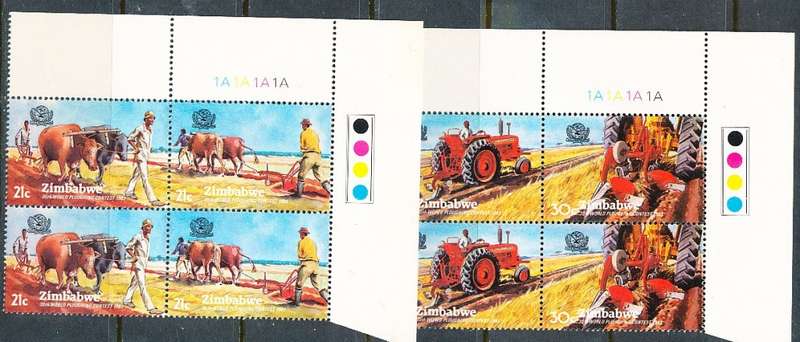 ZIMBABWE 1983  -  World Ploughing Contest   CONTROLS  ` A`  BLOCK  -  FINE  MINT