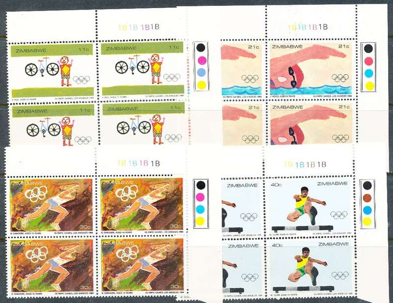 ZIMBABWE 1984  -  Olympic Games - Los Angeles,  CONTROLS  ` B`  BLOCK  -  FINE  MINT