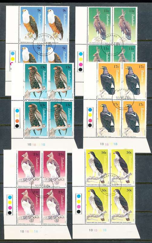 ZIMBABWE 1984  -   Birds of Prey   of  CONTROLS  ` B`  BLOCKS  -  FINE  CTO  USED